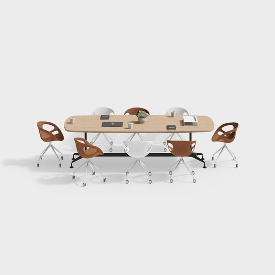 Orange Meeting Tables and Chairs 3D Model for Collaborative Spaces