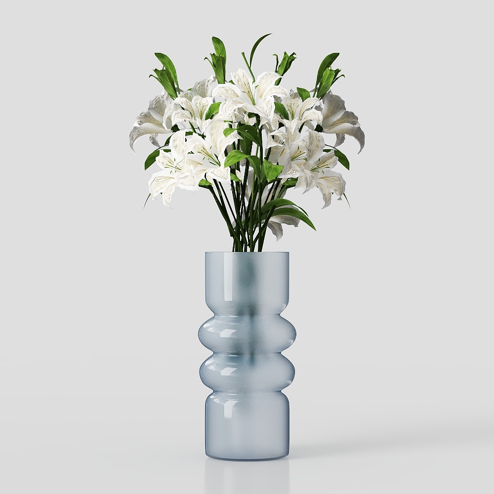 Glass Vase with Lily 3D Model – Blue Glass Detail