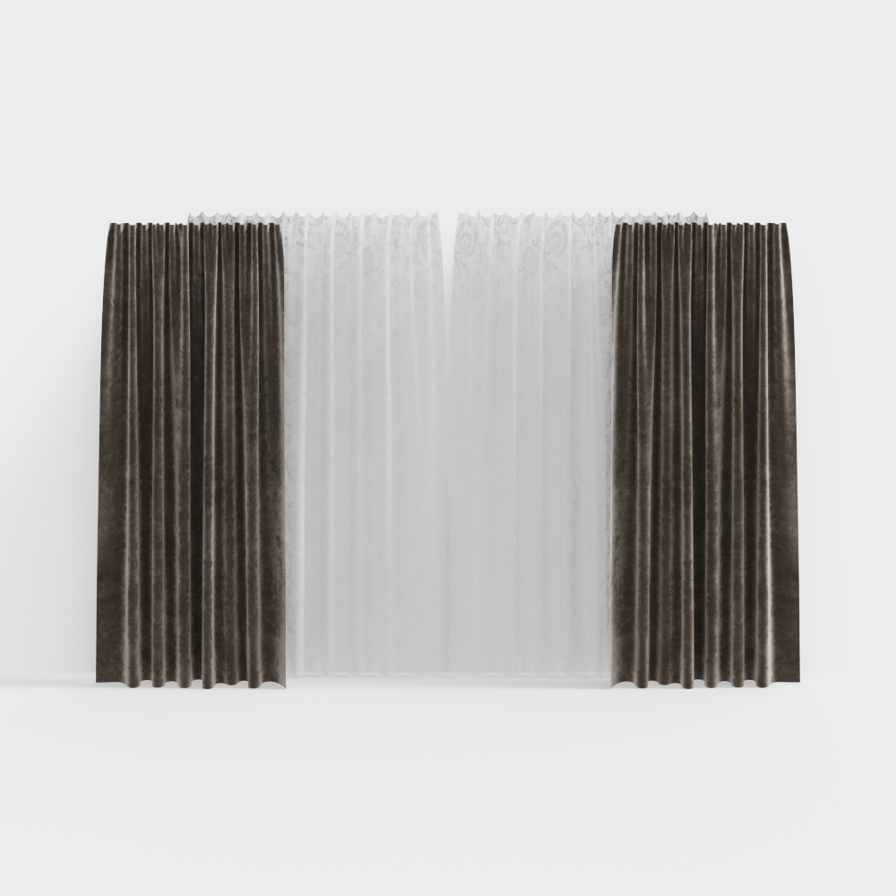 Stylish Low-Polygon Curtain 3D Model – Velvet & Sheer