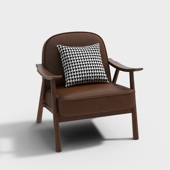Elegant Brown Leather Armchair 3D model