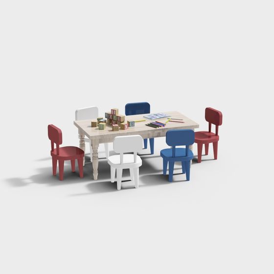 Colorful Kids Table and Chairs 3D model