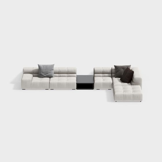 Modern L Shaped Corner Sofa 3D Model in Black and Gray