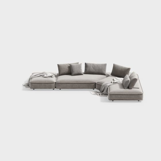 Contemporary Gray L-Shaped Corner Sofa 3D Model