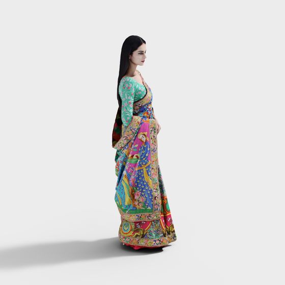 Sari Lady 3D Model - Vibrant Eastern Dream