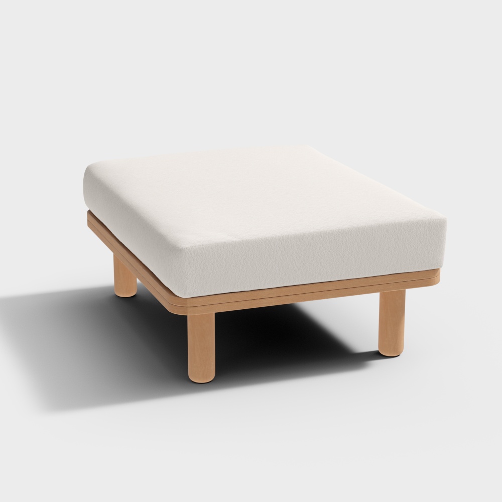 Square Wooden Leg Stool 3D model