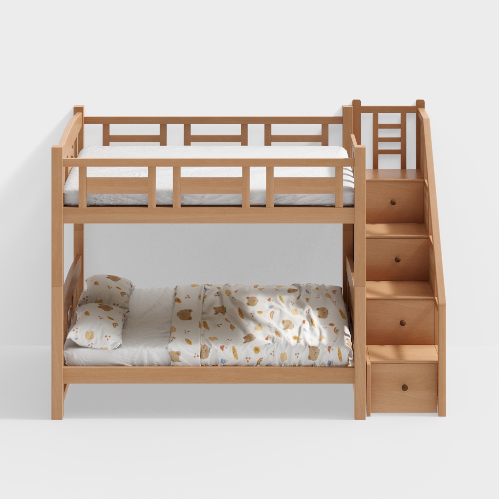 Jomulele language - Solid wood High and Low bed ladder cabinet - Log air solid wood frame high and low bed