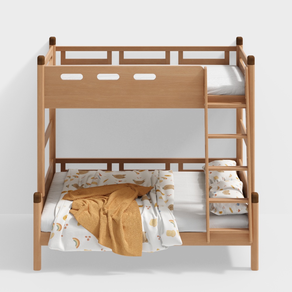 Langage de la musique Qiao Mu - Lit à haute et basse hauteur en bois massif - cadre en bois massif log wind lit à haute et basse