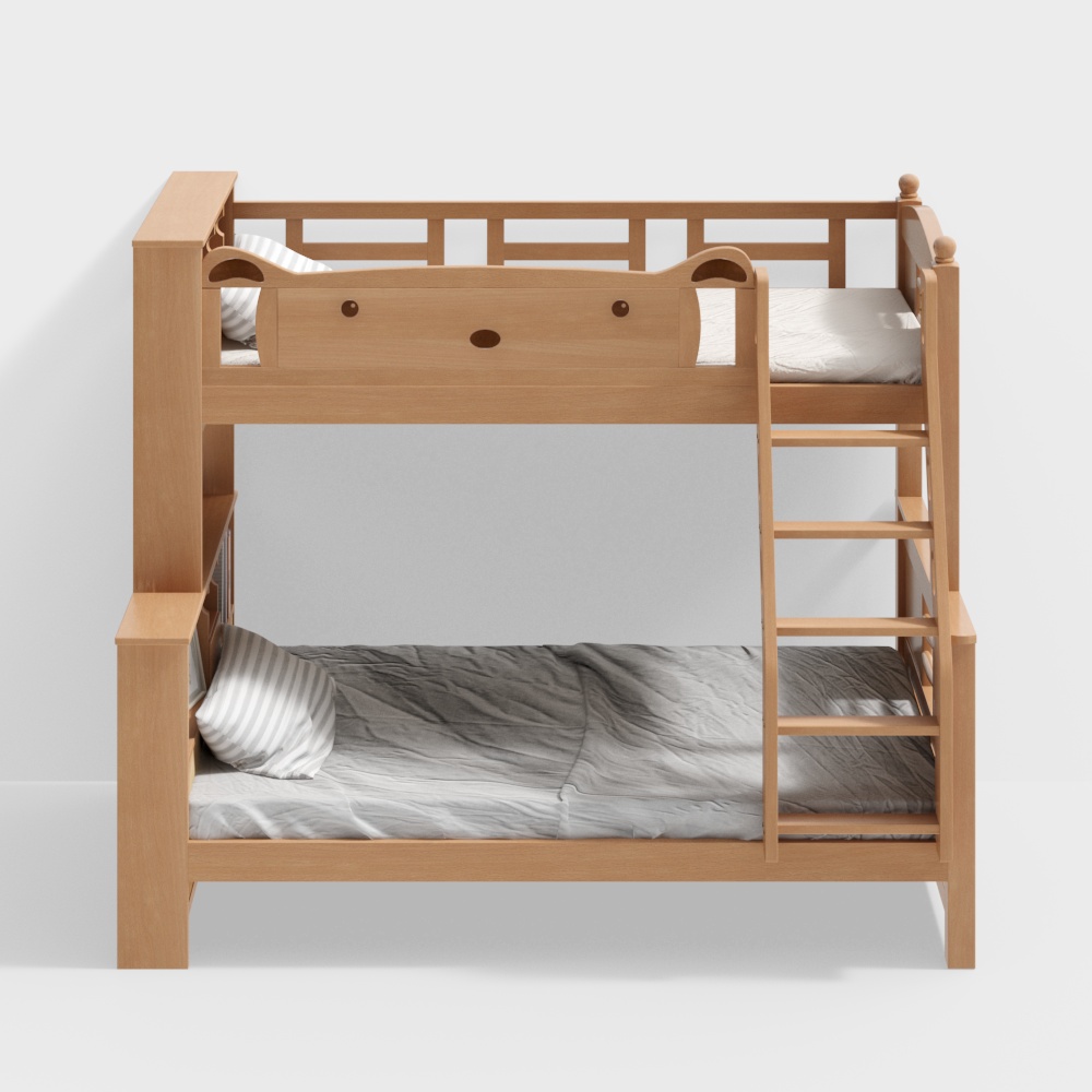 Letto a Castello in Legno Massello Qiaomu Leyu-801 - Stile Legno Originale