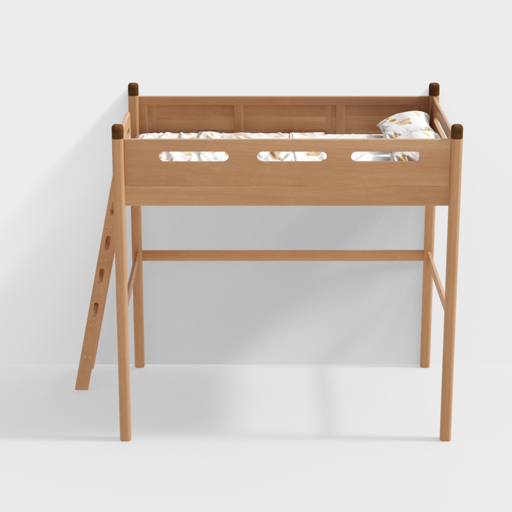 Qiaomu Leyu - Dou Dou # Letto Loft con Scala Inclinata - Stile Legno Originale Letto in Legno Massiccio