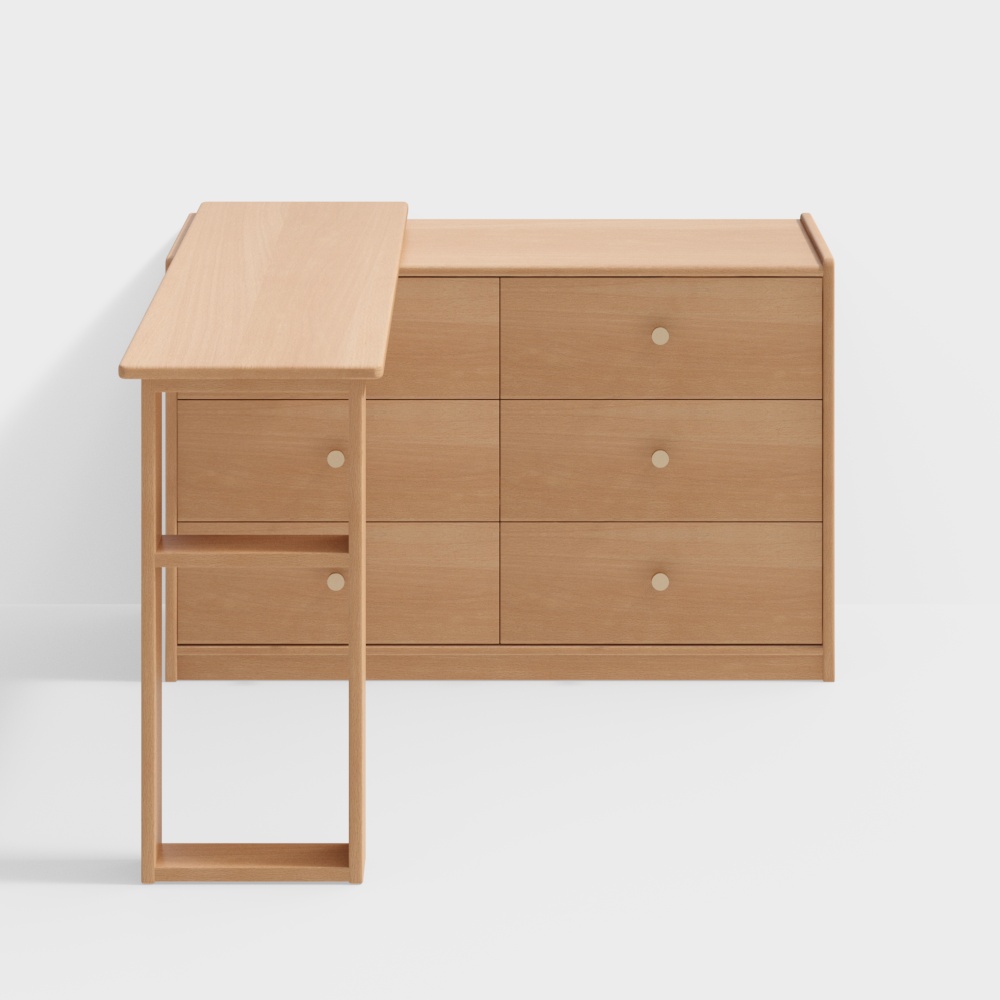 Bàn kết hợp tủ six bucket Kiomuro   Kiểu gỗ đặc có khối