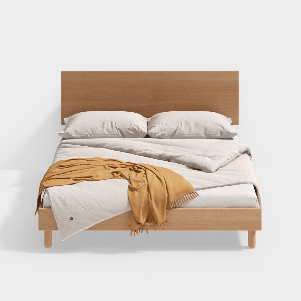 Modern Low-Poly Bed Frame 3D Model – Wooden Minimalist Design