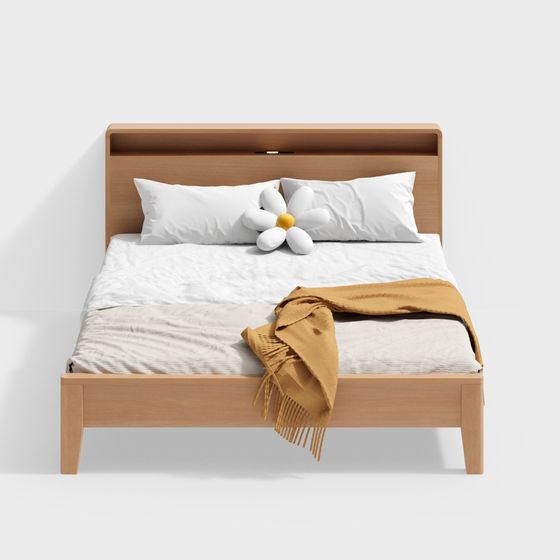 Wood Color Zelkova Wood Bed 3D Model