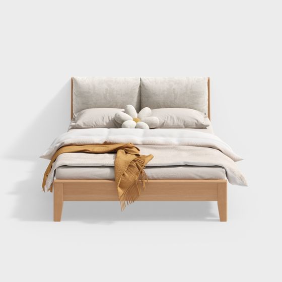 Elegant Low-Polygon Bed Frame 3D model