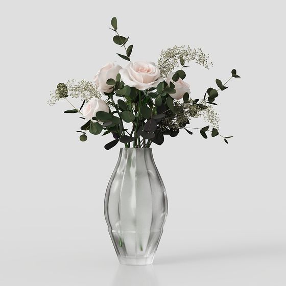 Glass Vase with Roses 3D model