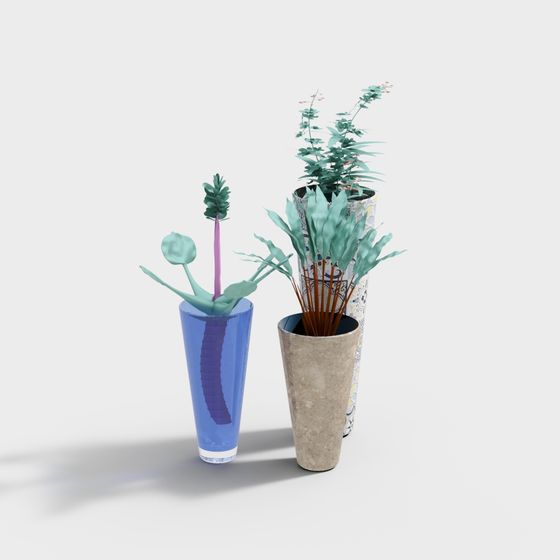 Elegant 3D Vase Model Set for Interior Design