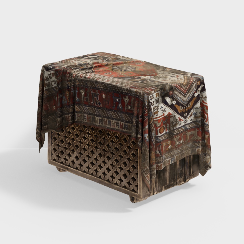 Винтажный стол в юго-восточном азиатском стиле со скатертью