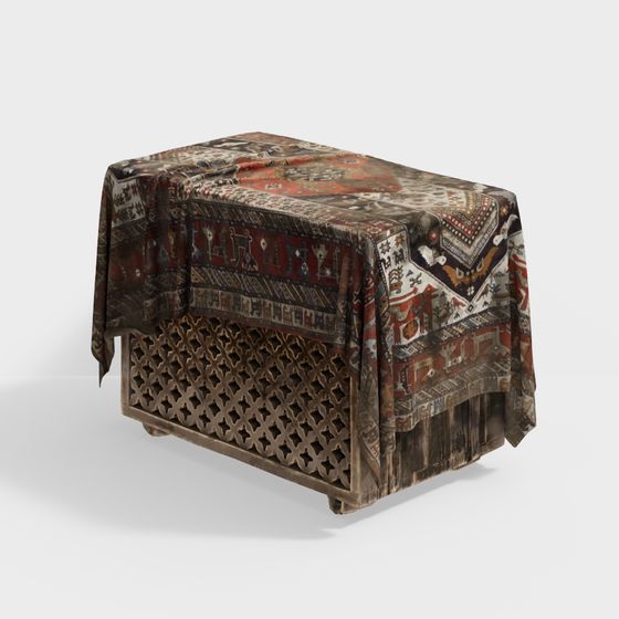 Traditional Charm Square Stool 3D model