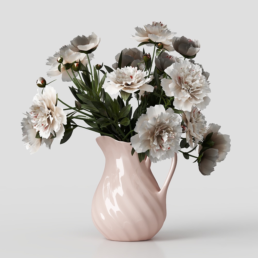 Vase and Peony 3D Model – Pink Jade Vase
