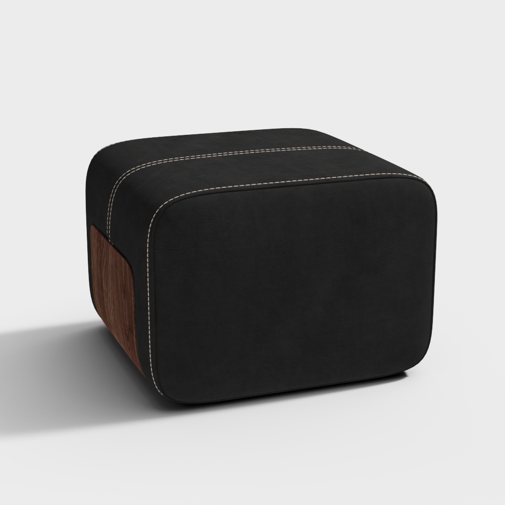 Boho Wohnzimmer schwarzes Leder Kunst quadratischer Hocker