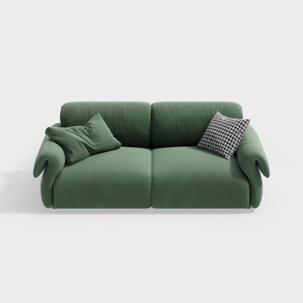Stylish Low-Poly Green Sofa 3D Model – Velvet Texture
