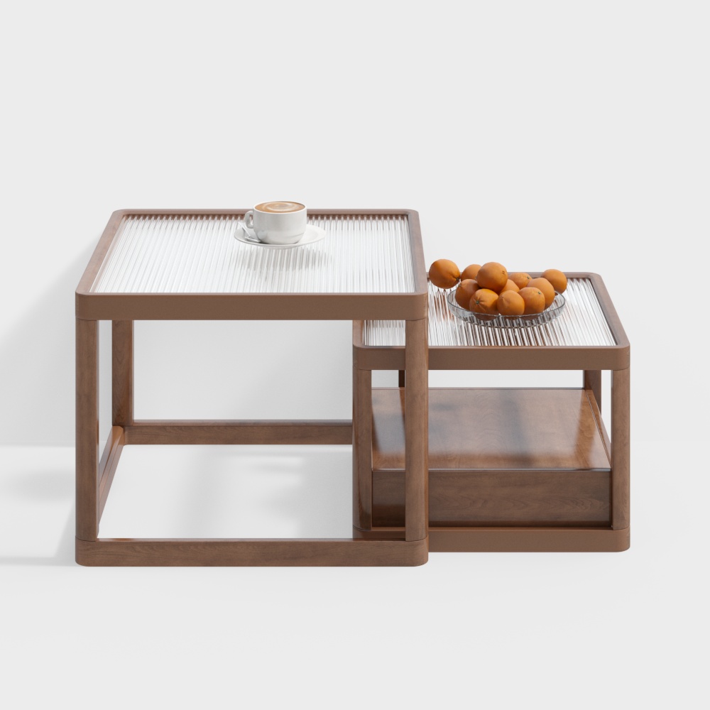 Urban Living Room Side Table 3D Model – Minimalist Wood & Glass