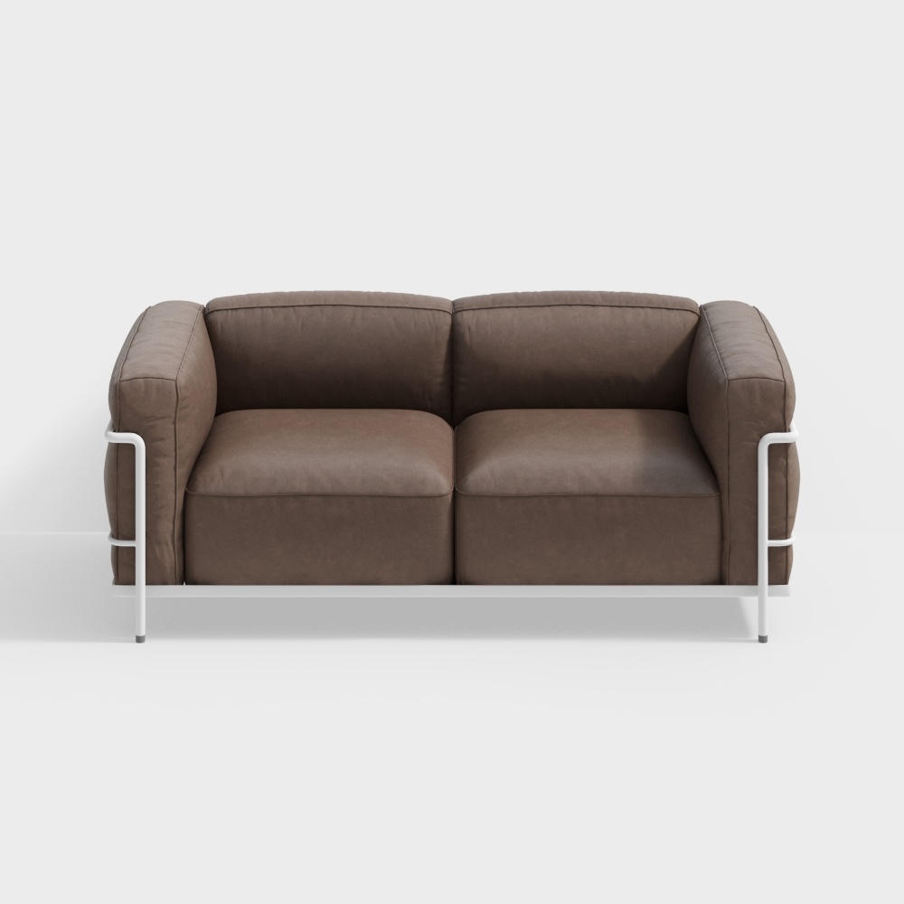 Modern Low-Poly Sofa 3D Model – Brown Leather & White Frame