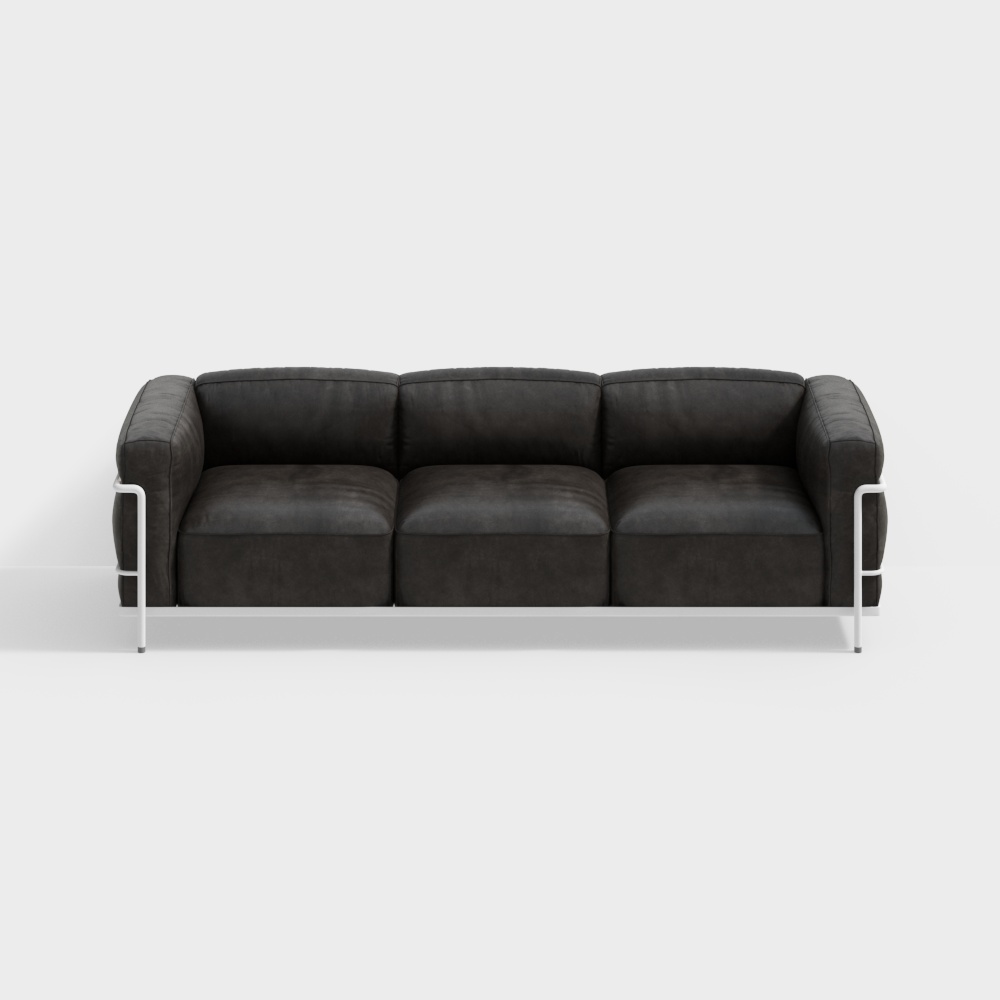 Modern Minimalist Sofa 3D Model – Black Leather Design