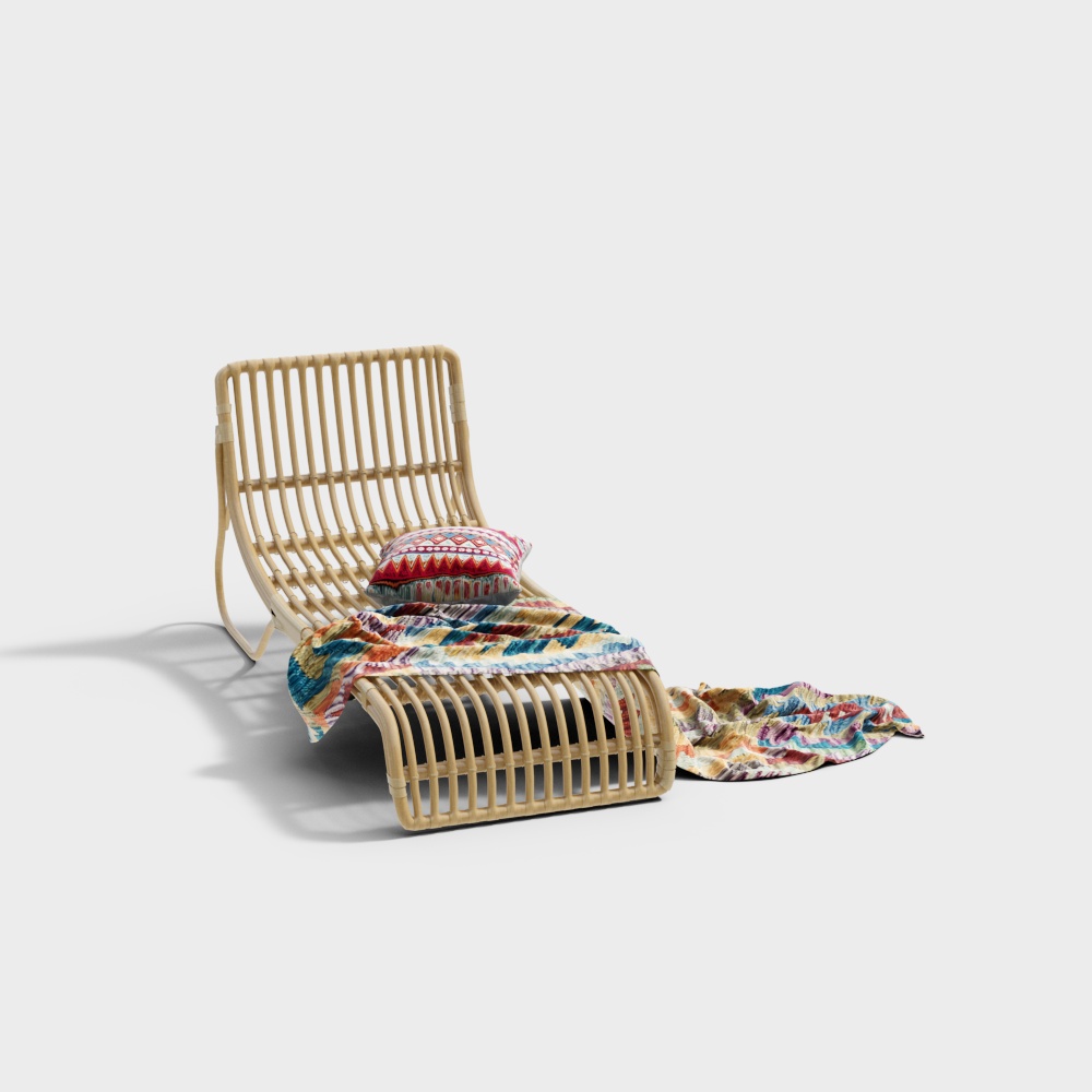 Low-Poly Rattan Chair 3D Model – Natural Wood & Textures