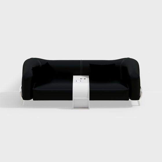 Sleek Black Leather Sofa 3D model