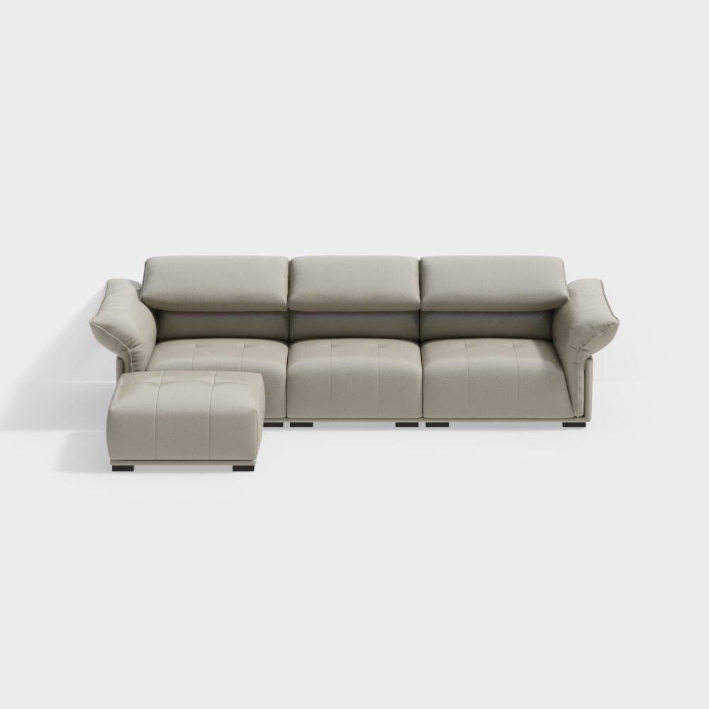 Fila Recta de Cuero Wagner (Sillón Izquierdo + Sin Sillón + Sillón Derecho) + Sofá con Otomana KJH23SBS284 Marrón Castaño BSWLZ31