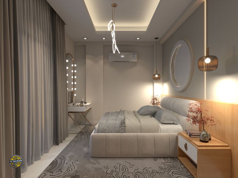 Modern Wood Tone Bedroom with Grey