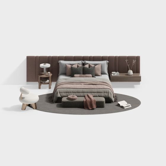 Elegant Low-Poly Bedroom Set 3D model