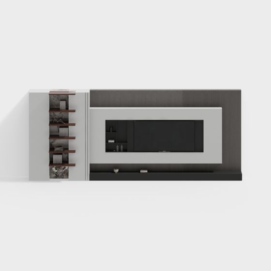 Modern TV Background Wall 3D Model in Gray