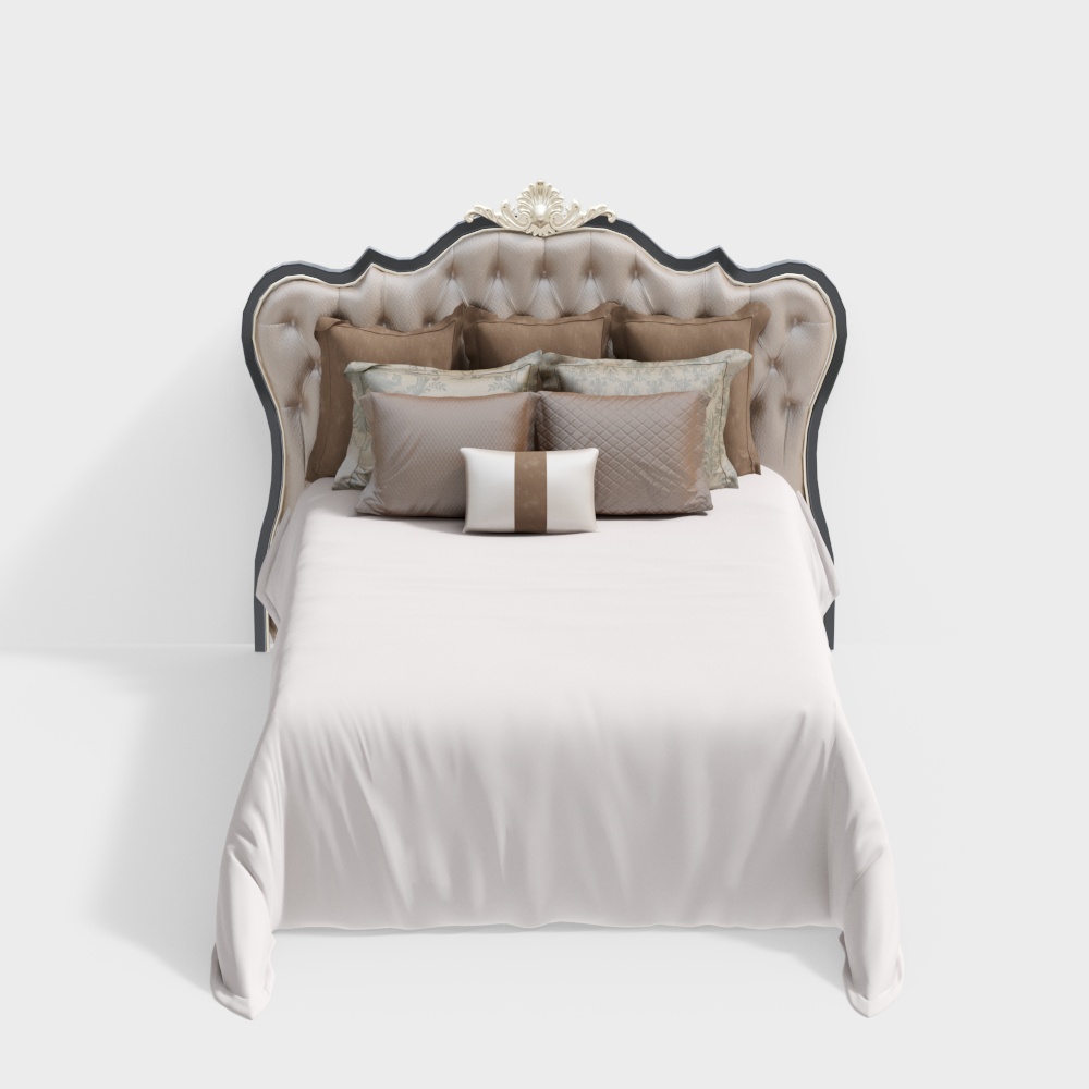 Elegant Low-Polygon 3D Bed Model – Classical Beige Leather