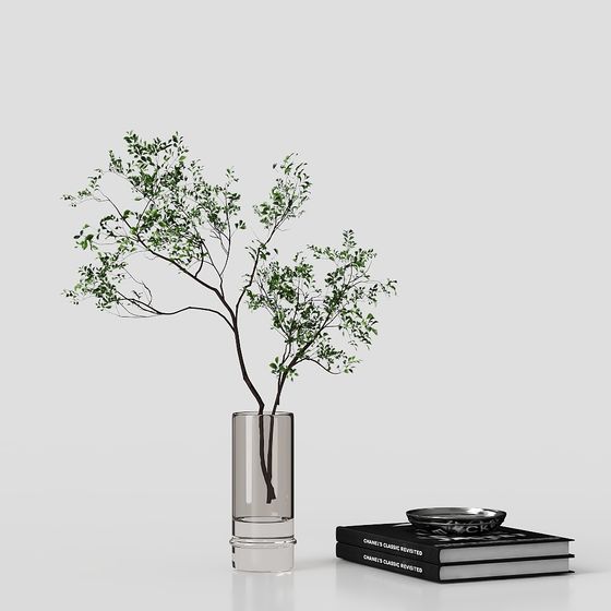 Low-Poly Glass Vase with Green Plant 3D model