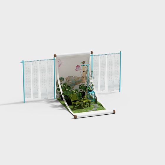 Elegant Ink Wash Screen 3D Model for Artistic Spaces