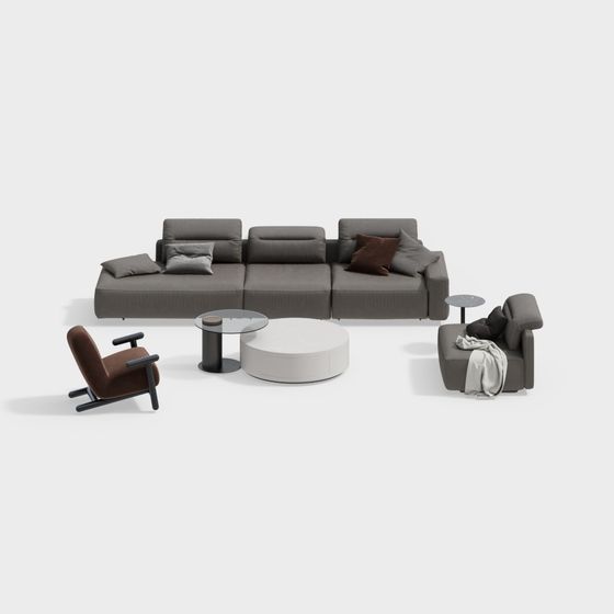 Trendy Low-Poly Sofa Set 3D model for Contemporary Homes