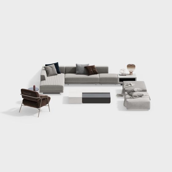 Stylish Low-Poly Sofa Set 3D model for Modern Interiors