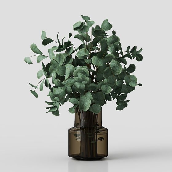 Glass Vase with Eucalyptus Leaves 3D model