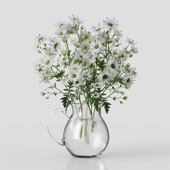 Elegant Glass Vase with Daisy 3D model