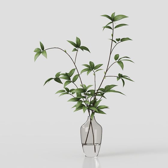 Low-poly Glass Vase with Plant 3D model