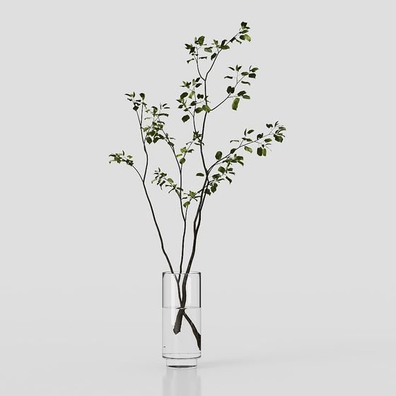 Natural Branches in Glass Vase 3D model
