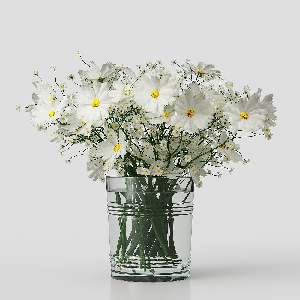 Glass Vase with Daisies 3D Model – Detailed Floral Design