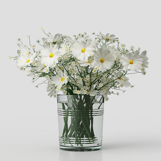Glass Vase with Daisies 3D model