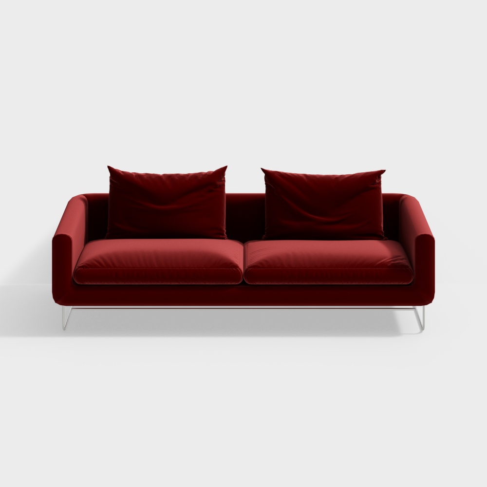 Luxe Red Velvet Sofa 3D Model – Plush Velvet Design