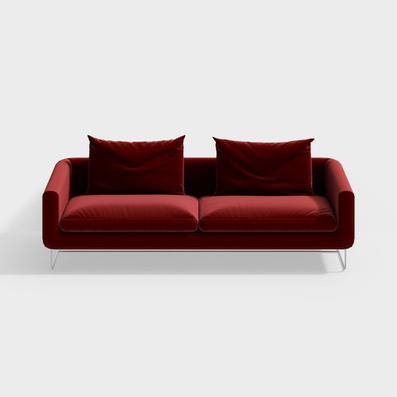 Luxe Red Velvet Sofa 3D Model
