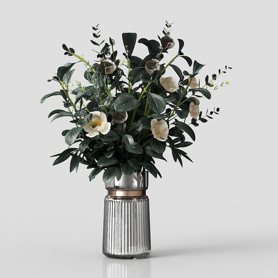 Elegant Flower Vase Arrangement 3D model