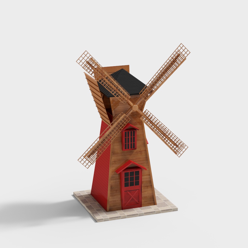 Charming Low-Poly Windmill 3D Model