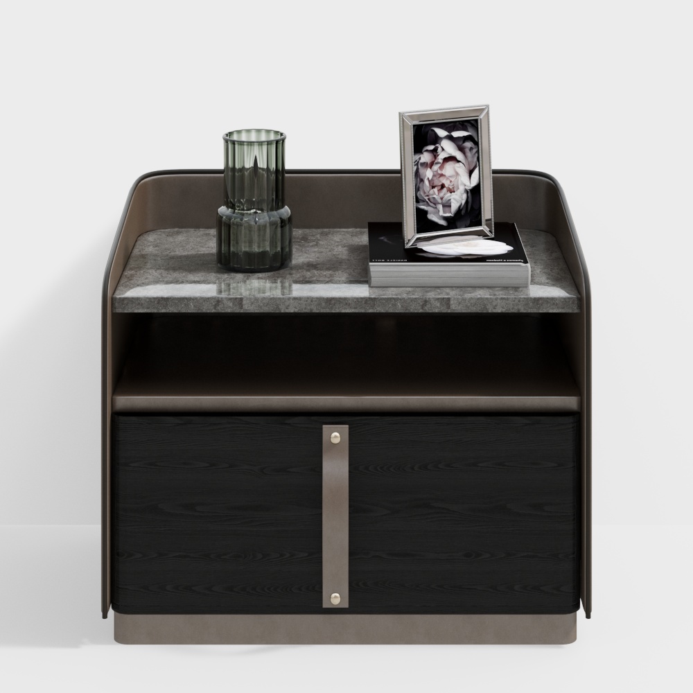 Elegant Low-Poly Nightstand 3D Model – Marble & Wood