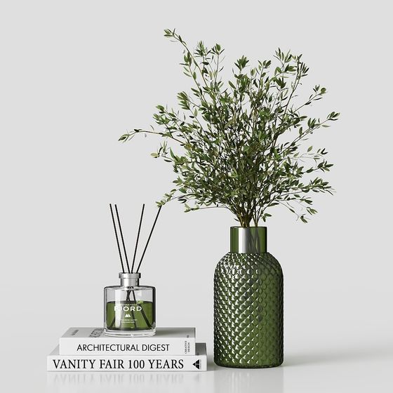 Elegant Green Vase and Aromatherapy Diffuser 3D model